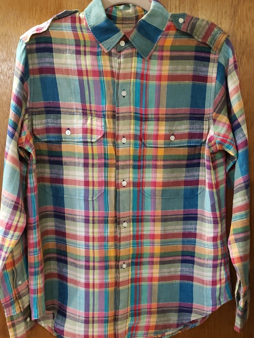 Polo by Ralph Lauren 100% Linen Multicolor Plaid Button-Down Shirt